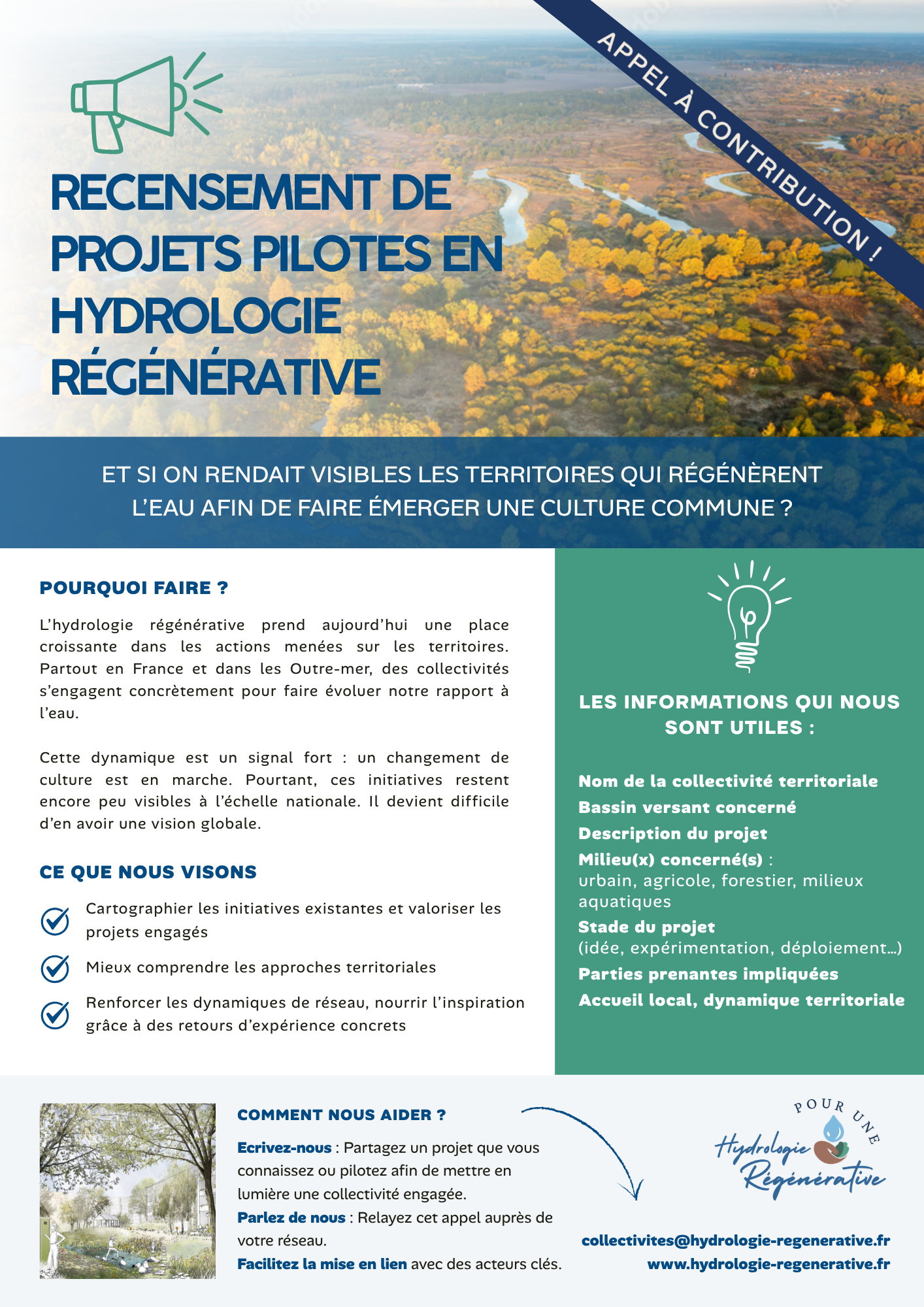 𝐀𝐩𝐩𝐞𝐥 à 𝐜𝐨𝐧𝐭𝐫𝐢𝐛𝐮𝐭𝐢𝐨𝐧 𝐑𝐞𝐜𝐞𝐧𝐬𝐞𝐦𝐞𝐧𝐭 𝐝𝐞 𝐩𝐫𝐨𝐣𝐞𝐭𝐬 𝐩𝐢𝐥𝐨𝐭𝐞𝐬 𝐞𝐧 𝐡𝐲𝐝𝐫𝐨𝐥𝐨𝐠𝐢𝐞 régénérative PUHR